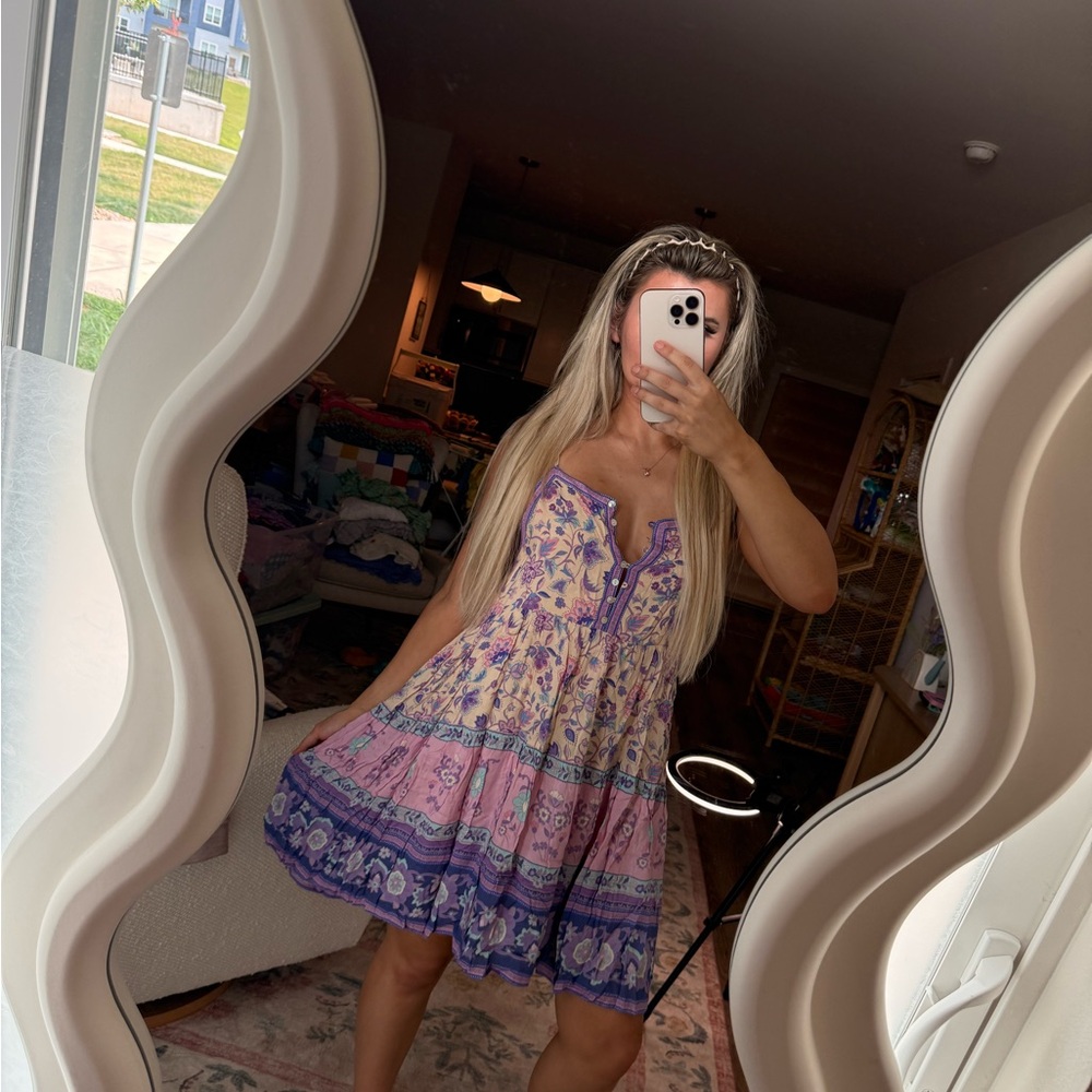 Spell Floral Boho Lace-Trim Dress in Lavender Purple and Pink - Picture 2 of 7
